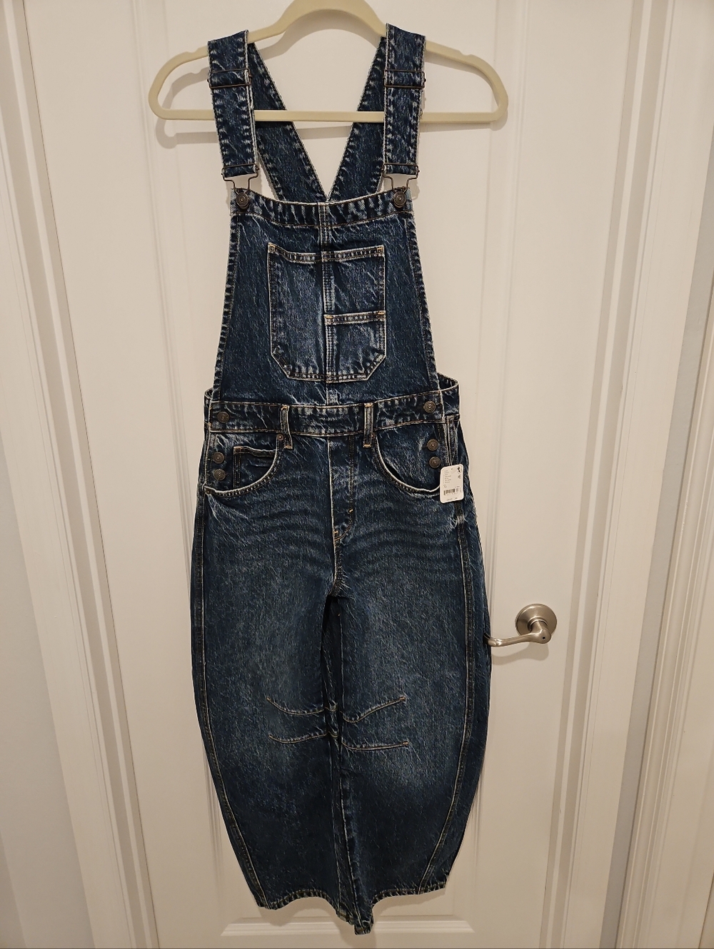 Free People Good Luck Barrel Denim Overalls XS We The Free NWT Wide Leg